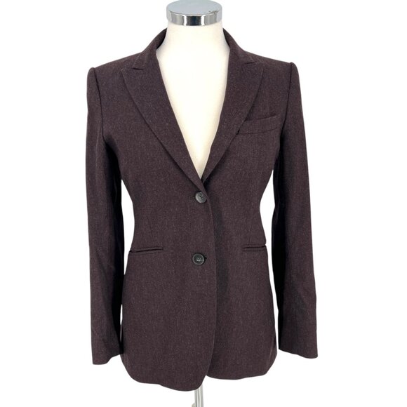 Theory Andorie Virgin Wool Tailored Two Button Blazer Dark Plum Burgundy Size 6 - Picture 1 of 16